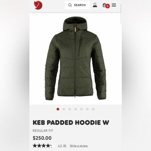 Fjallraven Keb Padded Hoodie. Small. Deep Forest. New without tags.